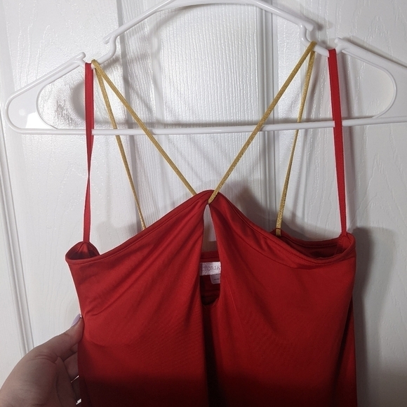 Y2K Victoria's Secret Rare Sexy Red Bodycon Keyhole Dress Gold Straps Size XS - Picture 7 of 10